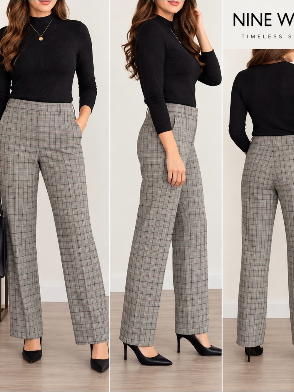 Nine West Women’s Size 12 Plaid Dress Pants Gray Black Red Straight Leg